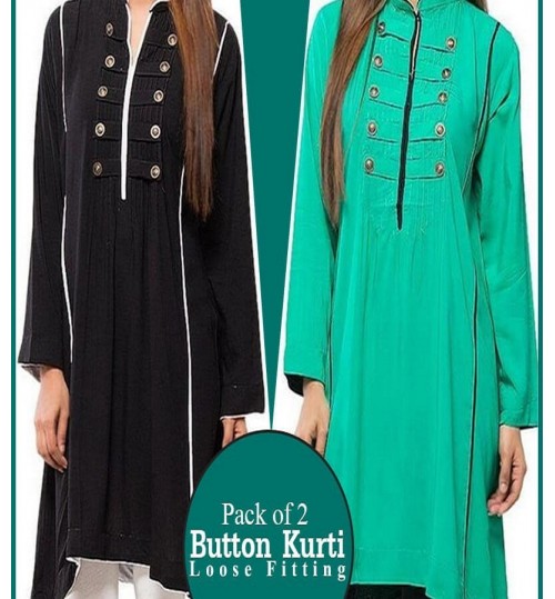 Pack of 2 Loose Fitting Button Kurti